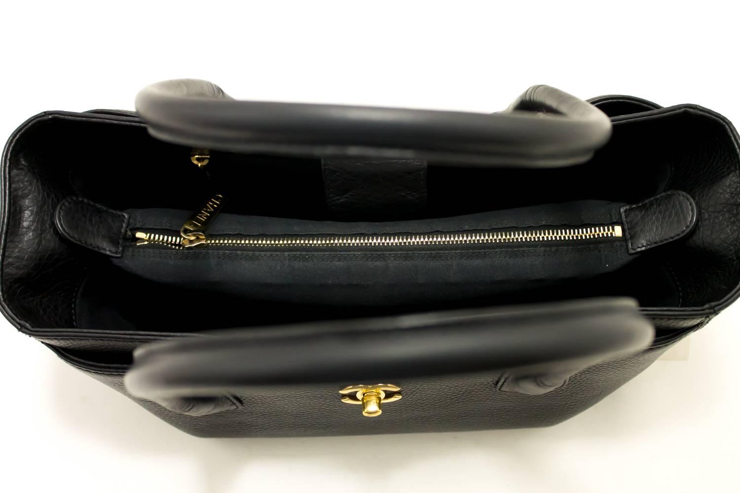 CHANEL Executive Tote 2014 Caviar Shoulder Bag Black Gold Leather 3