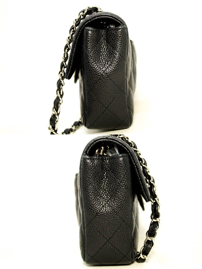 Chanel Caviar Black Quilted Flap Leather Silver Chain Shoulder Bag at 1stdibs