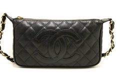 CHANEL Caviar Mini Small Chain Shoulder Bag Black Quilted Leather