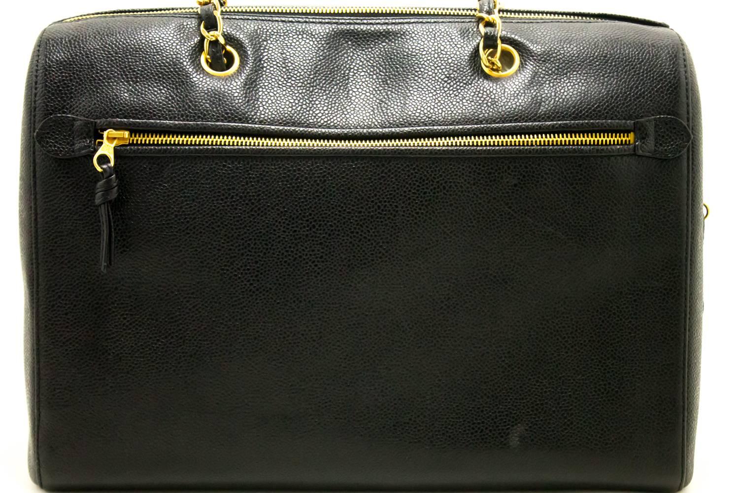 CHANEL Caviar Jumbo Large Chain Shoulder Bag Black Zip Leather CC In Excellent Condition In Takamatsu-shi, JP