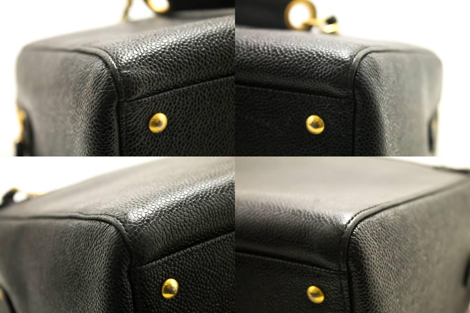 CHANEL Caviar Jumbo Large Chain Shoulder Bag Black Zip Leather CC 2