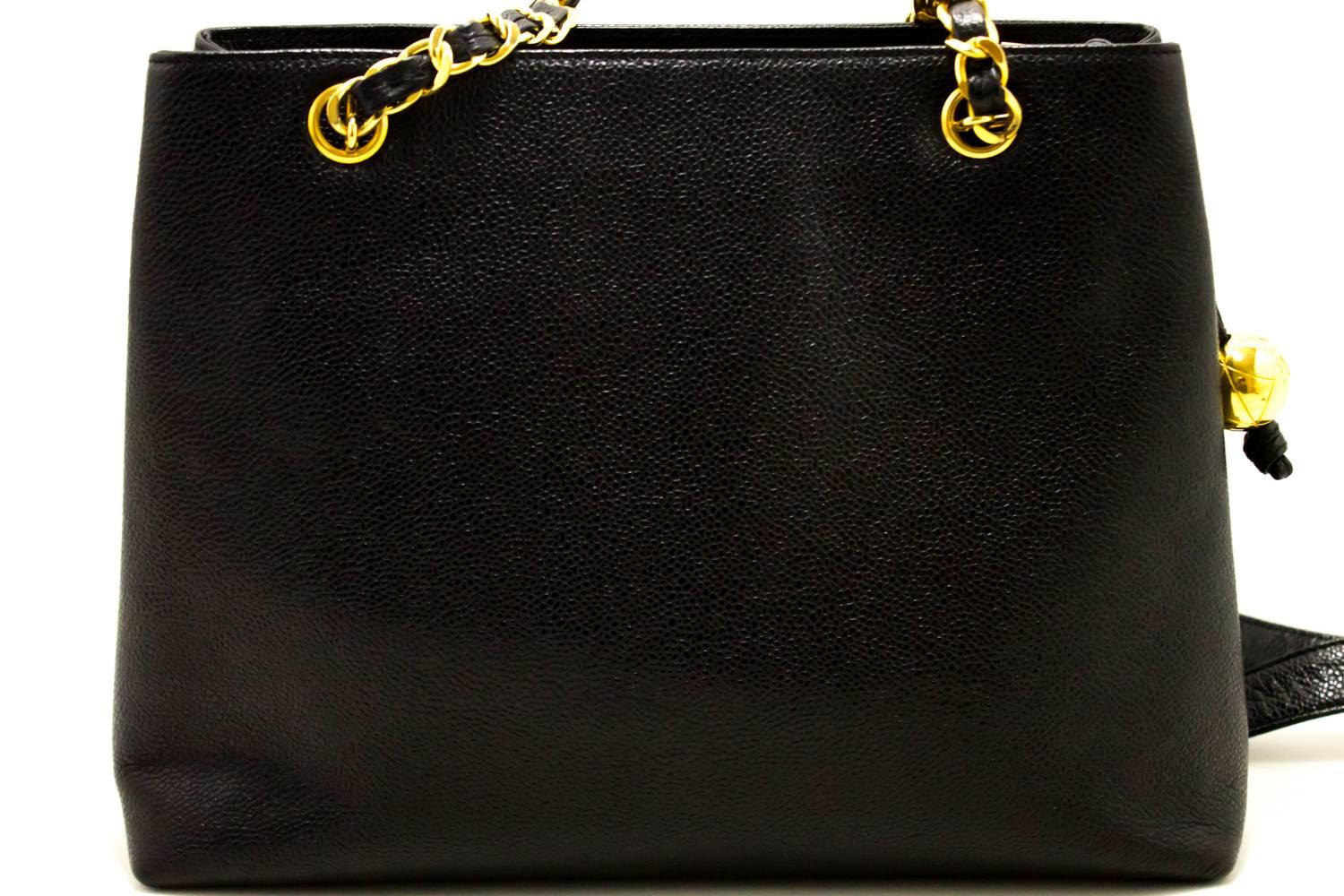 CHANEL Caviar Large Chain Shoulder Bag Black Leather Gold Hardware In Excellent Condition In Takamatsu-shi, JP