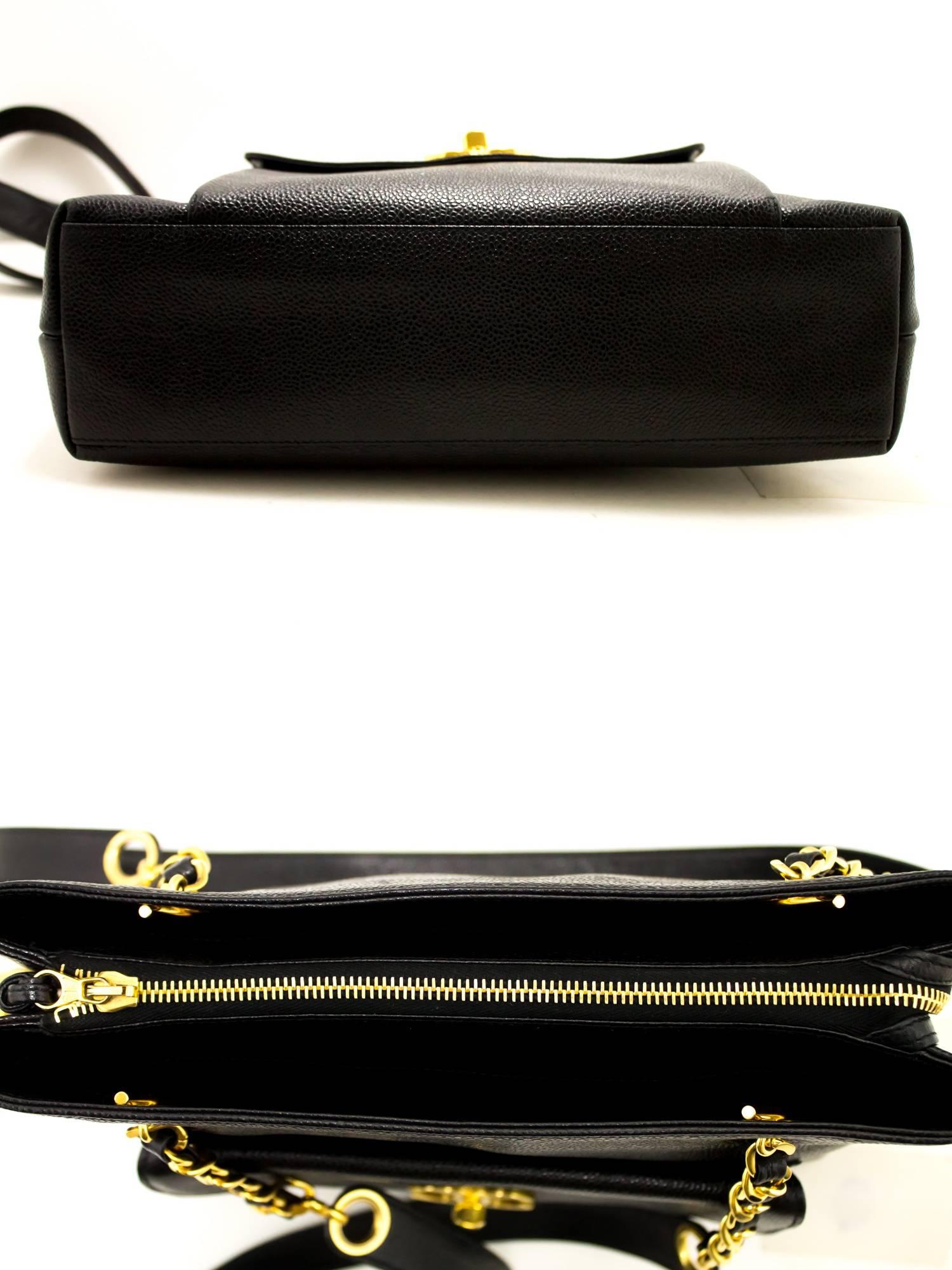 Women's CHANEL Caviar Large Chain Shoulder Bag Black Leather Gold Hardware