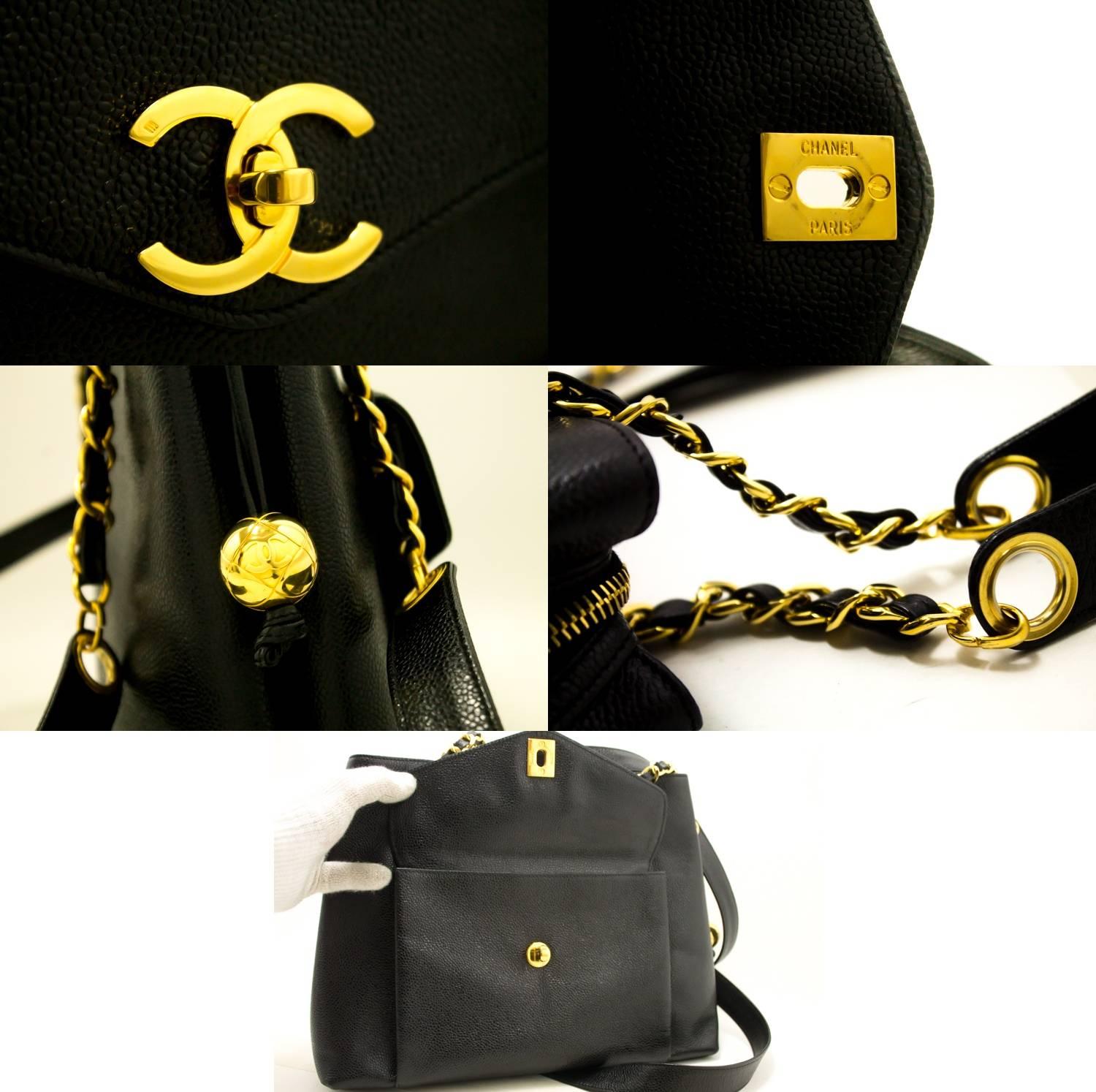 CHANEL Caviar Large Chain Shoulder Bag Black Leather Gold Hardware 2