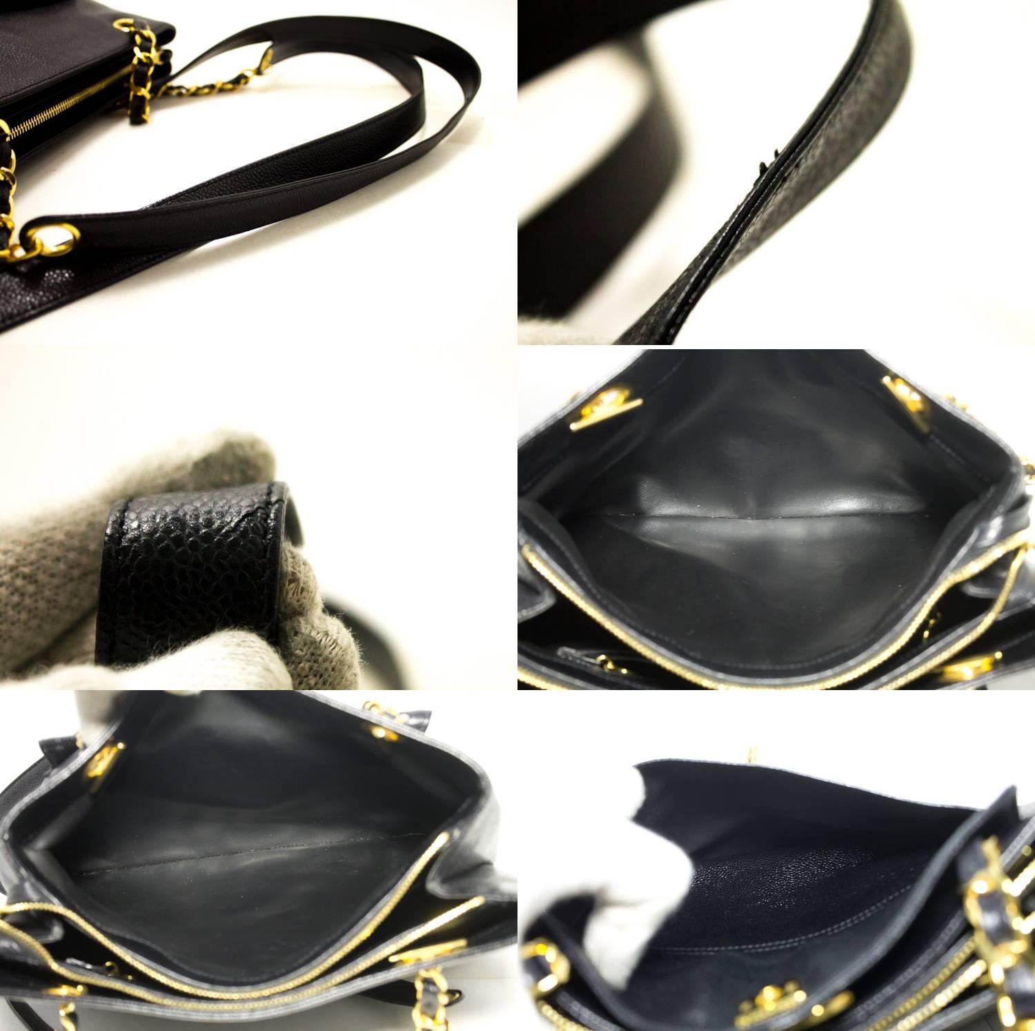 CHANEL Caviar Large Chain Shoulder Bag Black Leather Gold Hardware 3