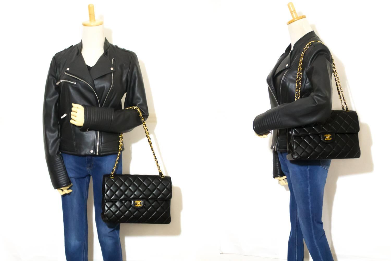 CHANEL Double Face Chain Shoulder Bag Black Quilted Flap Lambskin 5