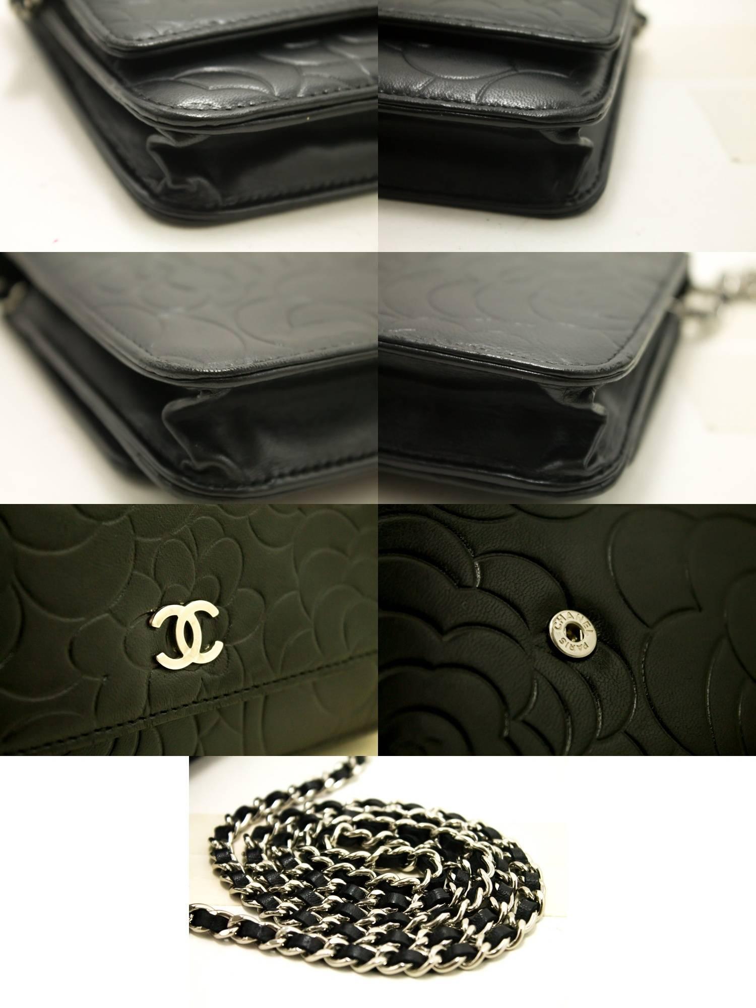 CHANEL Black Camellia Wallet On Chain WOC Shoulder Bag Crossbody 1