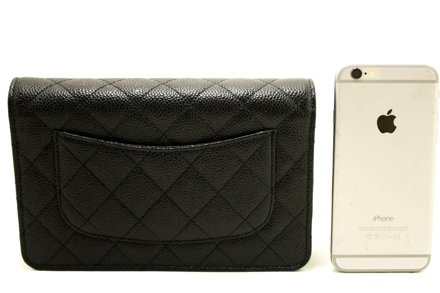 CHANEL Caviar Wallet On Chain WOC Black Shoulder Bag Crossbody SV In Excellent Condition In Takamatsu-shi, JP