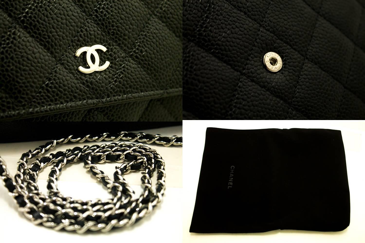 CHANEL Caviar Wallet On Chain WOC Black Shoulder Bag Crossbody SV 3