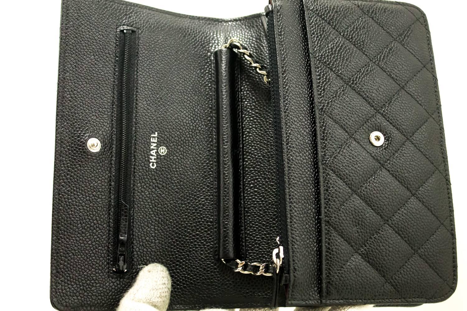 CHANEL Caviar Wallet On Chain WOC Black Shoulder Bag Crossbody SV 4
