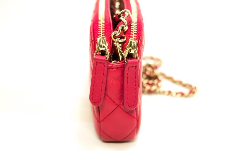 CHANEL Red Wallet On Chain WOC Double Zip Chain Shoulder Bag at 1stDibs