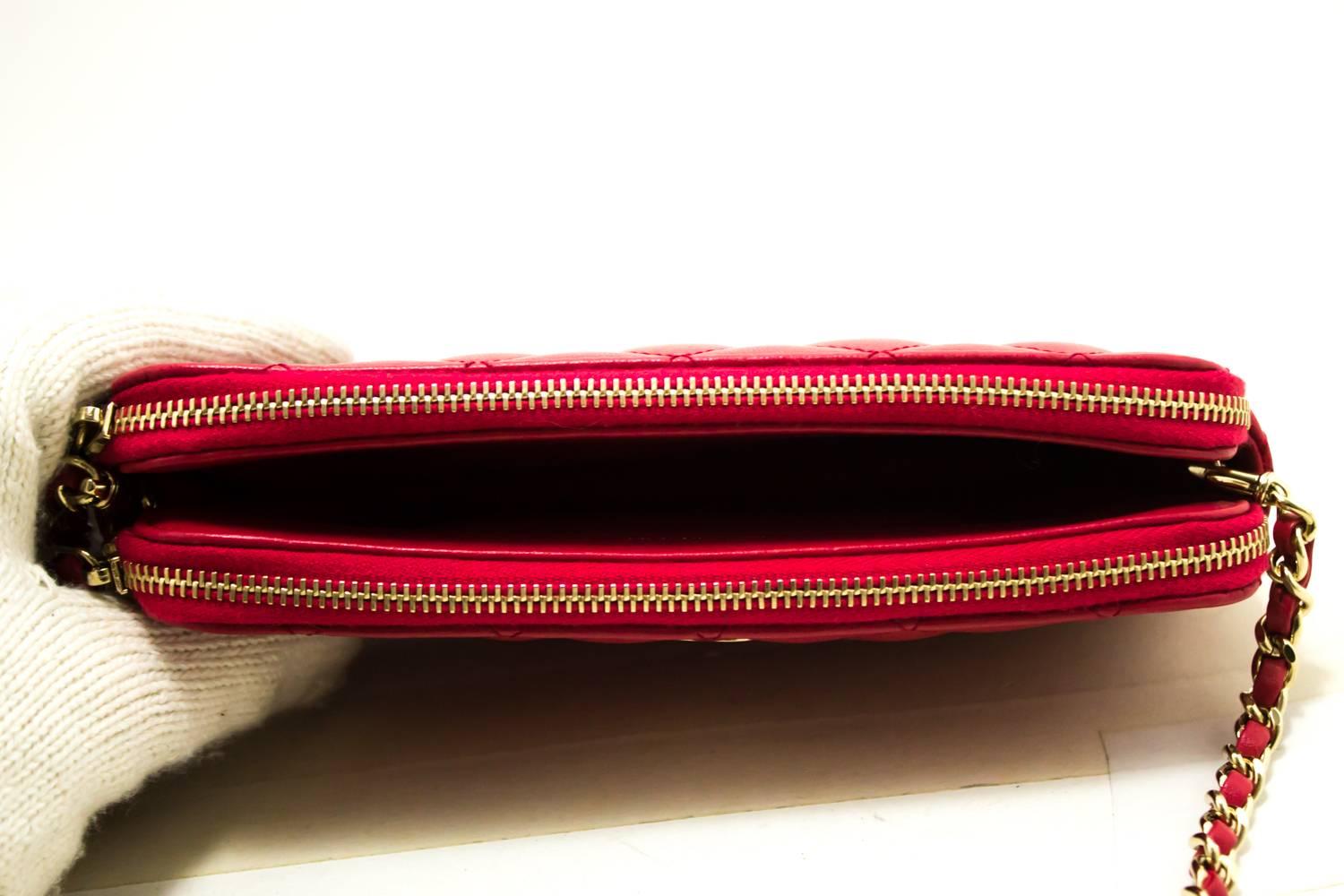 CHANEL Red Wallet On Chain WOC Double Zip Chain Shoulder Bag 2