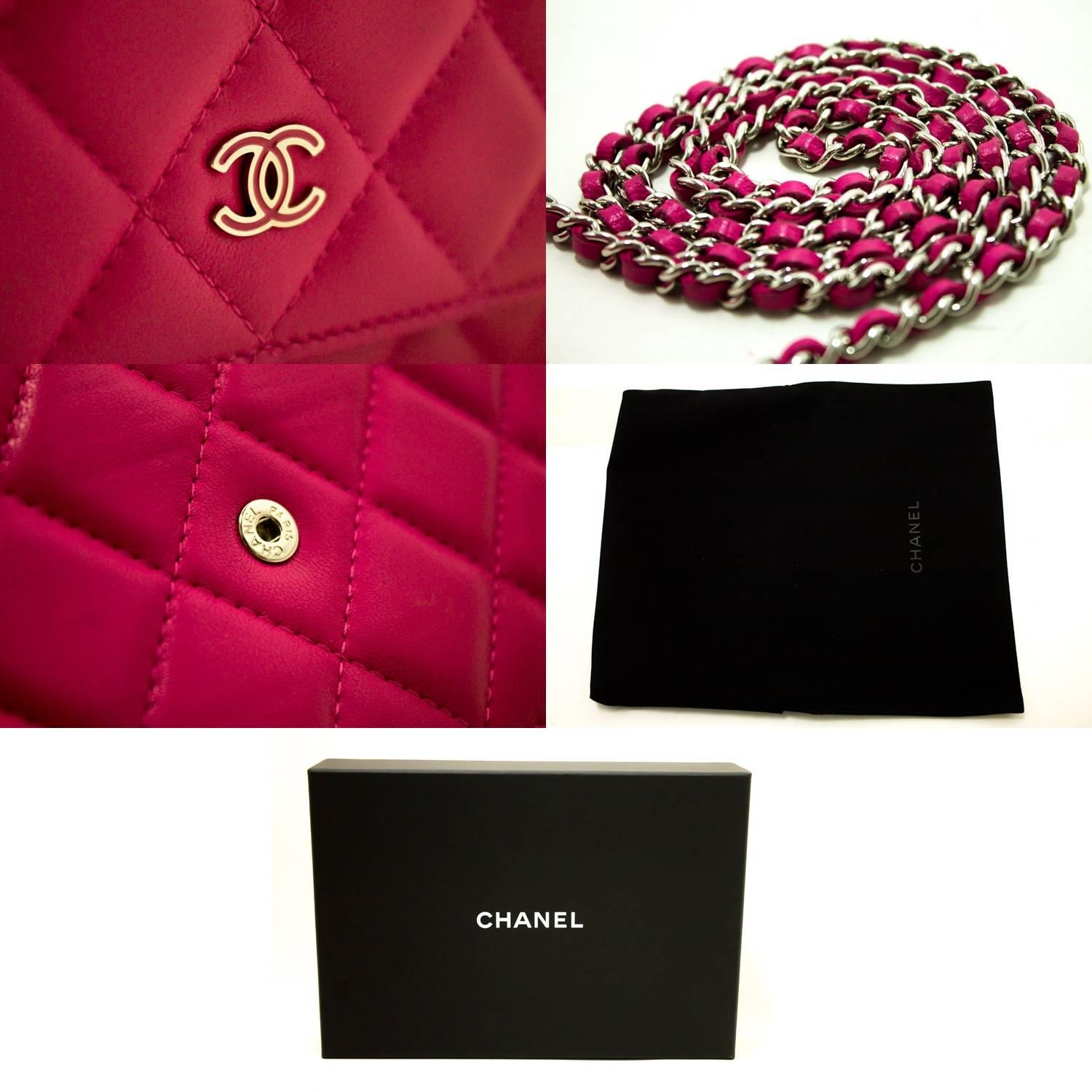 Women's CHANEL Wallet On Chain WOC Hot Pink Shoulder Bag Crossbody Clutch