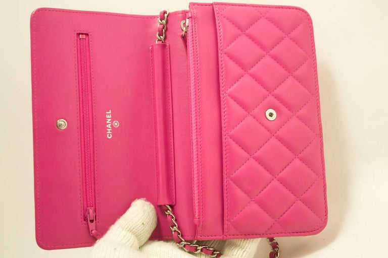 CHANEL Wallet On Chain WOC Hot Pink Shoulder Bag Crossbody Clutch at  1stDibs