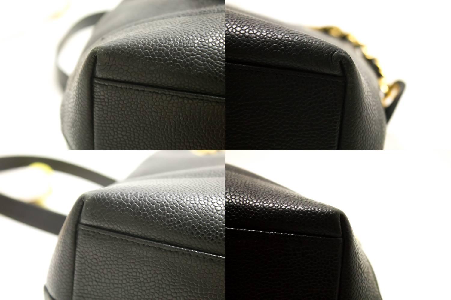 CHANEL Caviar Large Chain Shoulder Bag Black Leather Gold Zipper 3