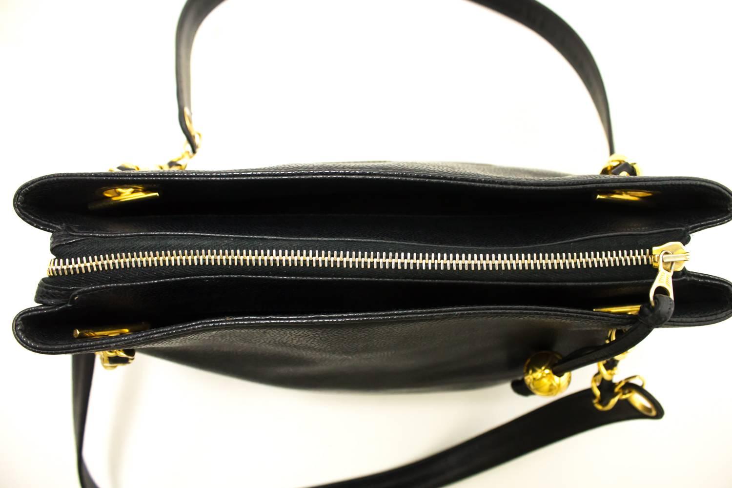 CHANEL Caviar Large Chain Shoulder Bag Black Leather Gold Zipper 5