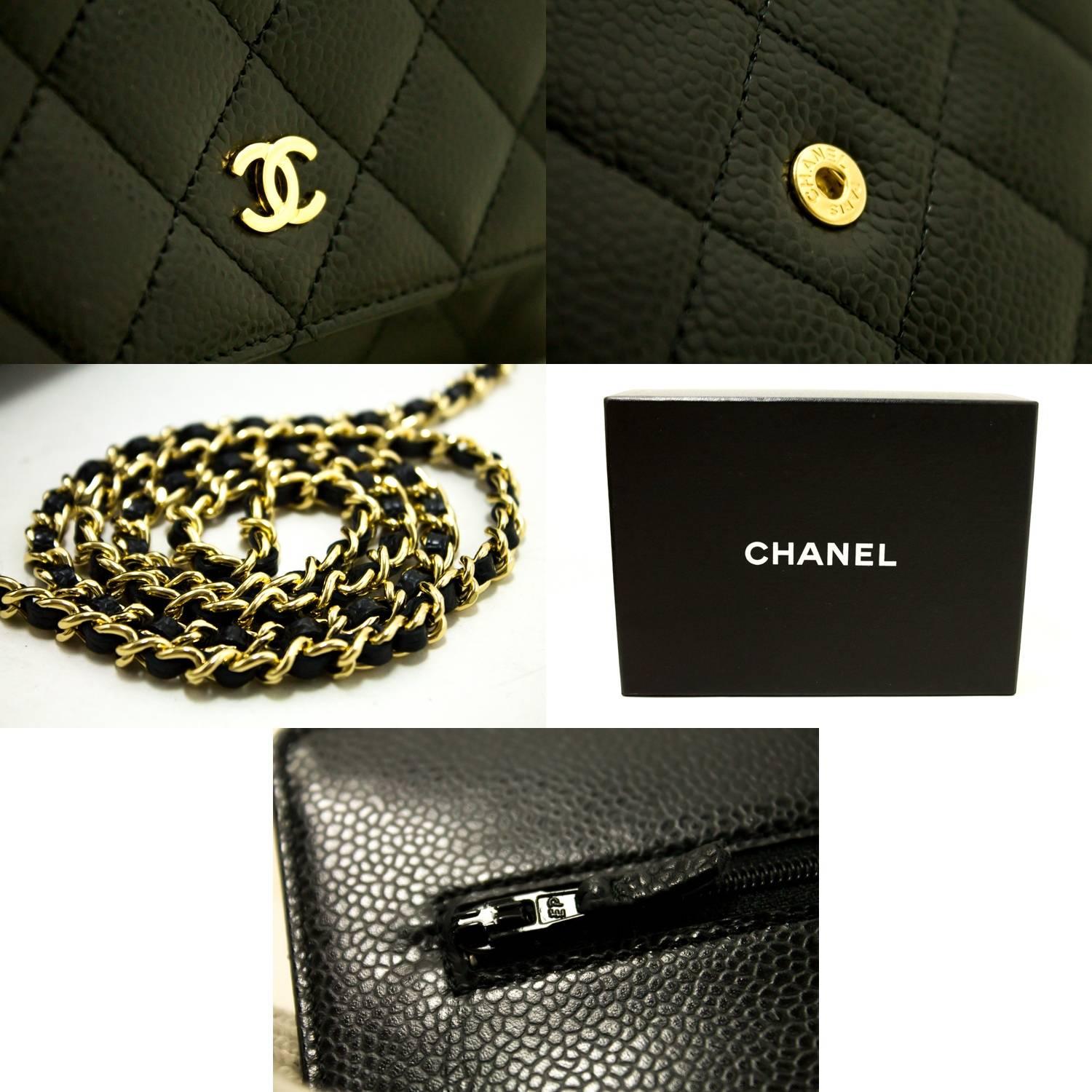 Women's CHANEL Caviar Wallet On Chain WOC Black Shoulder Bag Crossbody