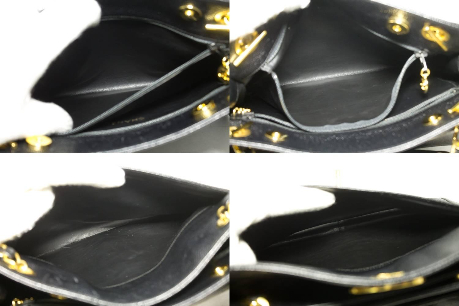 CHANEL Caviar Chain Shoulder Bag Black Leather Gold Hw CC Pocket 4