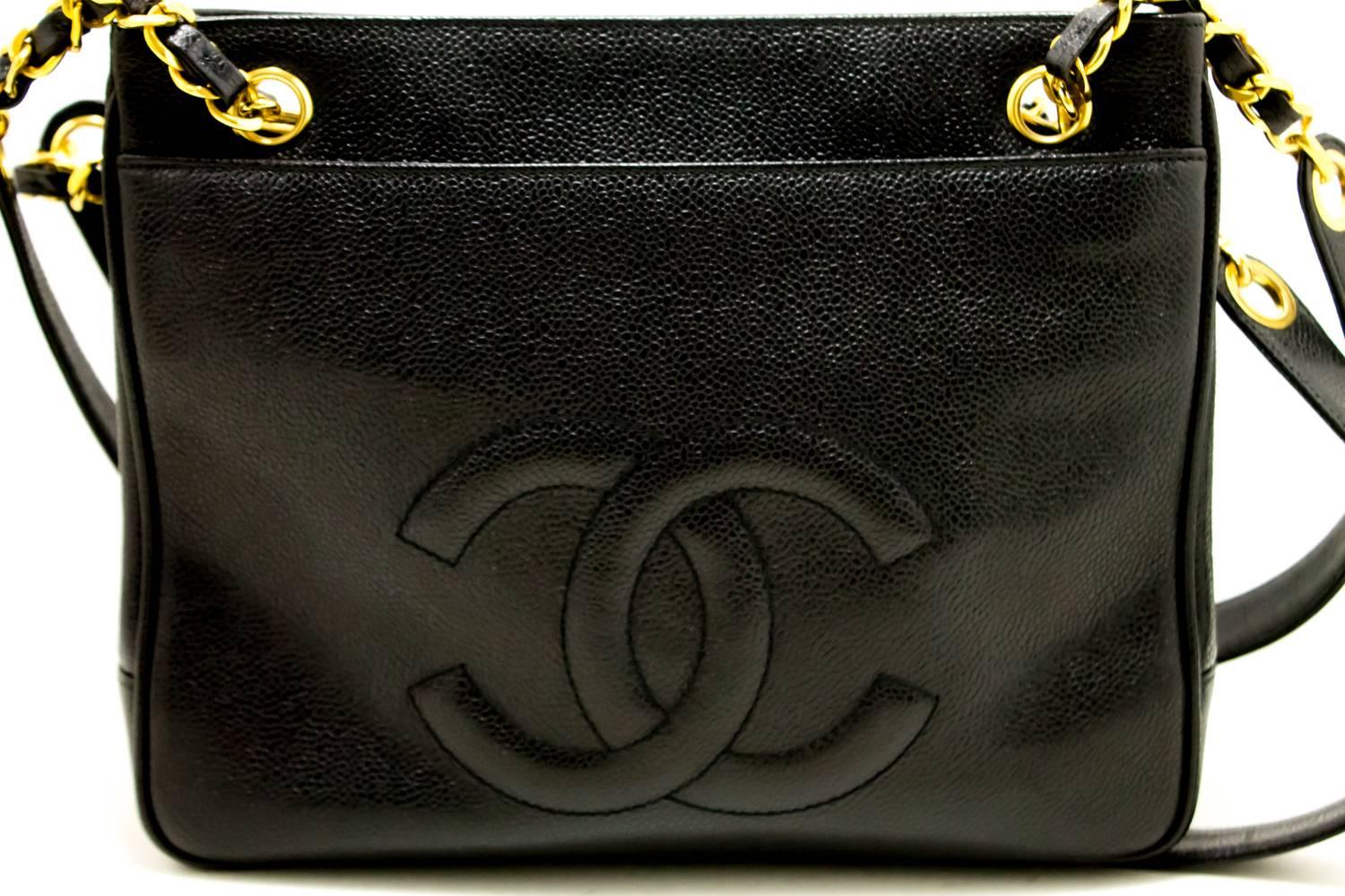 CHANEL Caviar Chain Shoulder Bag Black Leather Gold Hw CC Pocket In Excellent Condition In Takamatsu-shi, JP