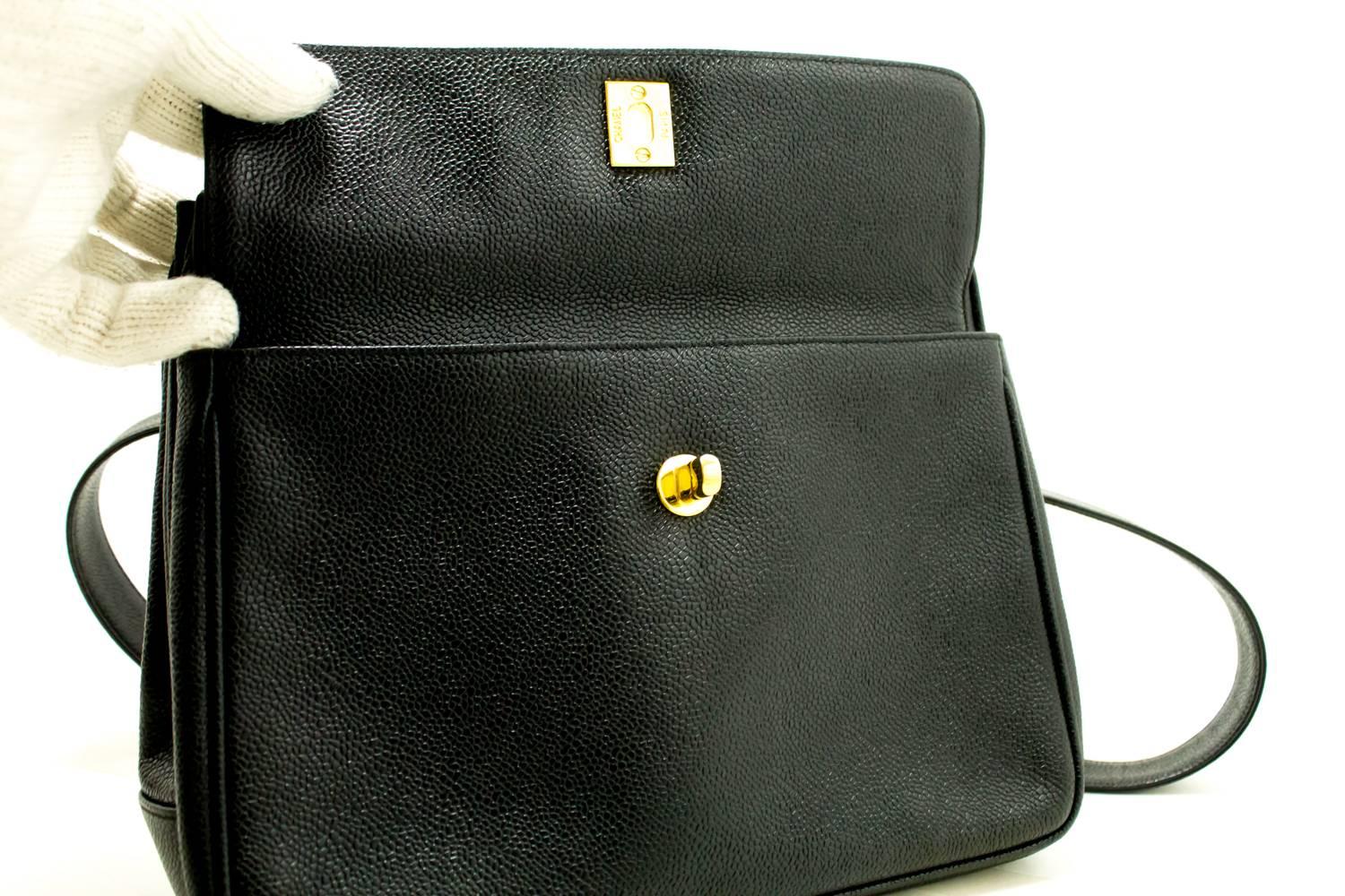 CHANEL Caviar Chain Shoulder Bag Black Leather Gold Hw CC Pocket 6