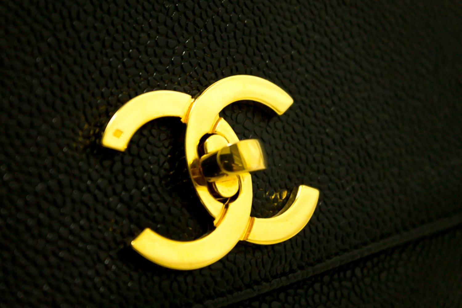 CHANEL Caviar Chain Shoulder Bag Black Leather Gold Hw CC Pocket 8