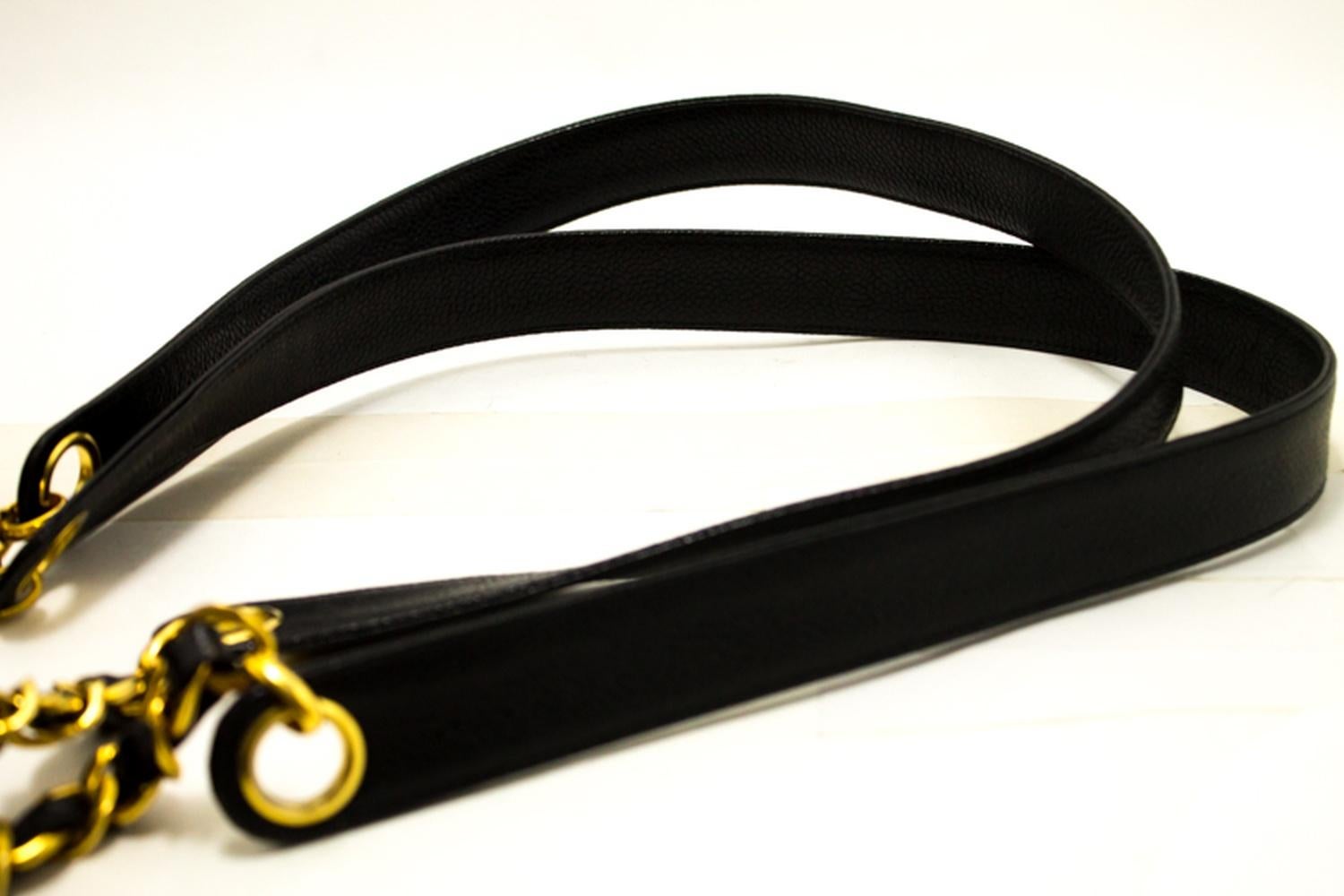 CHANEL Caviar Chain Shoulder Bag Black Leather Gold Hw CC Pocket 9