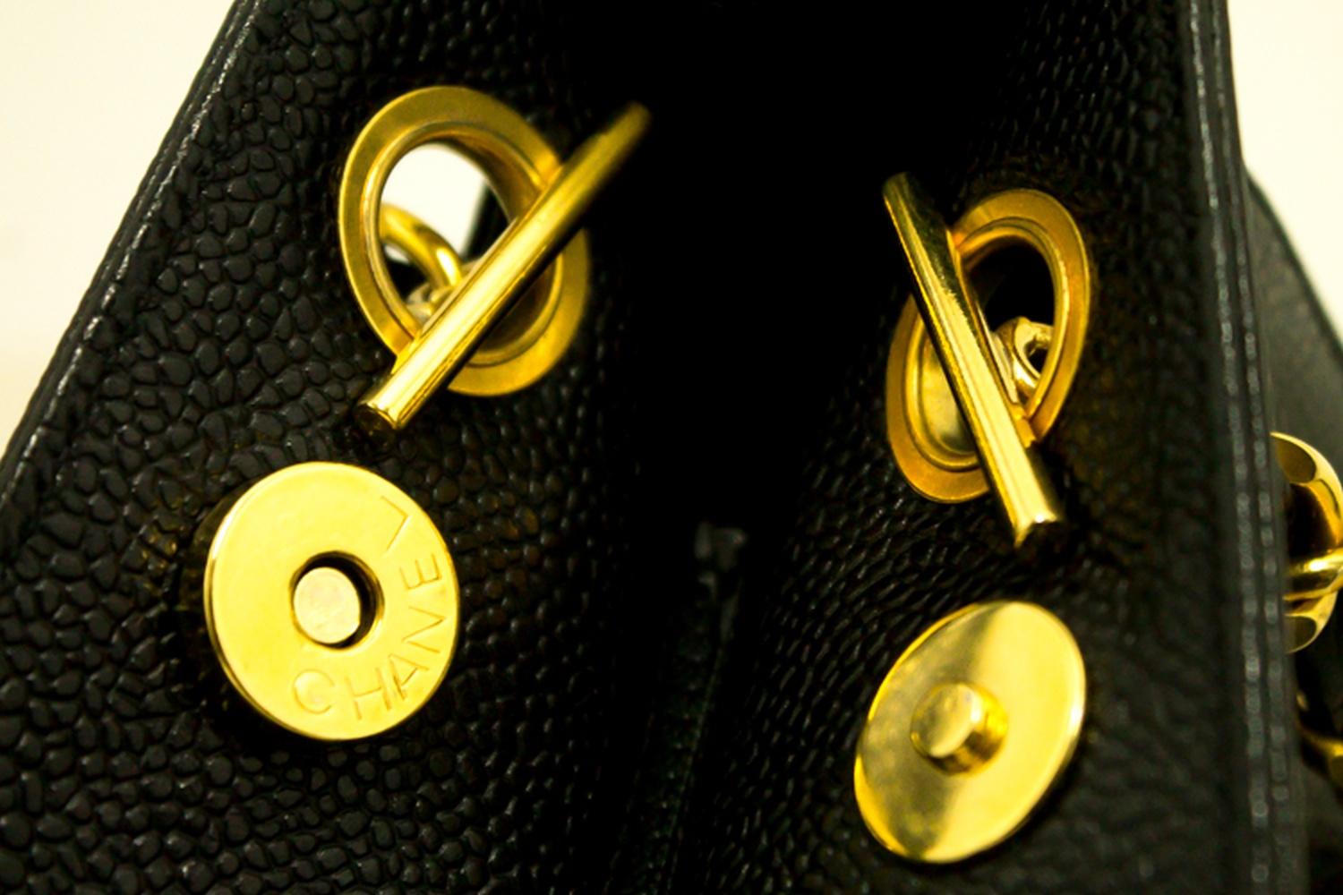 CHANEL Caviar Chain Shoulder Bag Black Leather Gold Hw CC Pocket 12