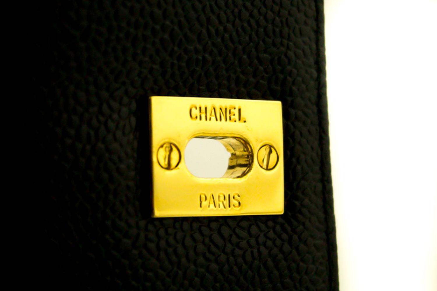 CHANEL Caviar Chain Shoulder Bag Black Leather Gold Hw CC Pocket 11