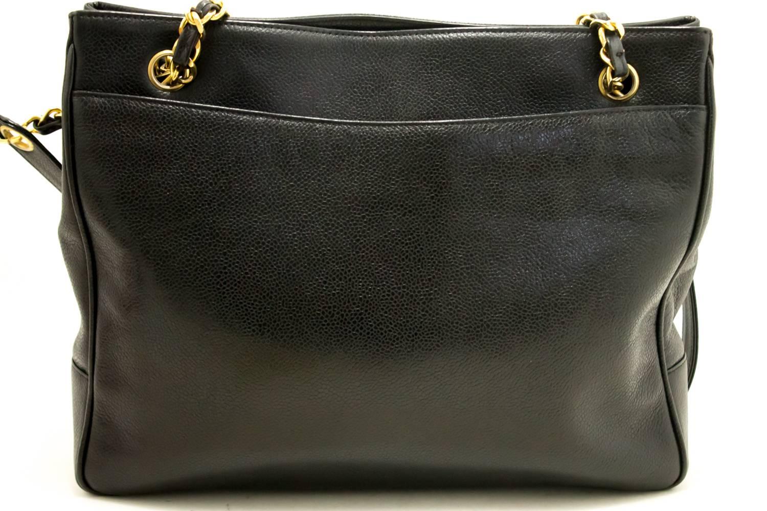 CHANEL Caviar Large Chain Shoulder Bag Black CC Leather Gold In Good Condition In Takamatsu-shi, JP