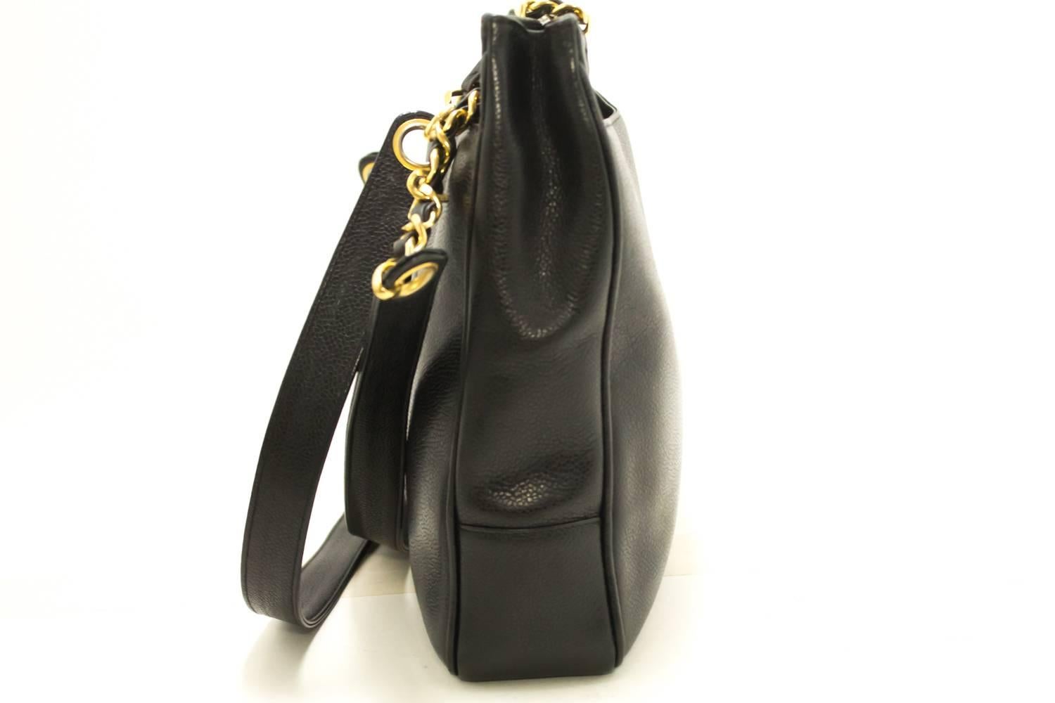 Women's CHANEL Caviar Large Chain Shoulder Bag Black CC Leather Gold