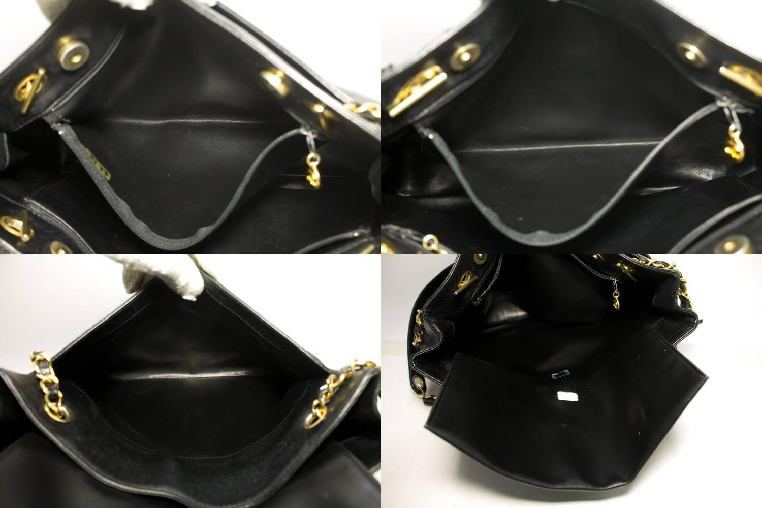 CHANEL Caviar Large Chain Shoulder Bag Black CC Leather Gold 5