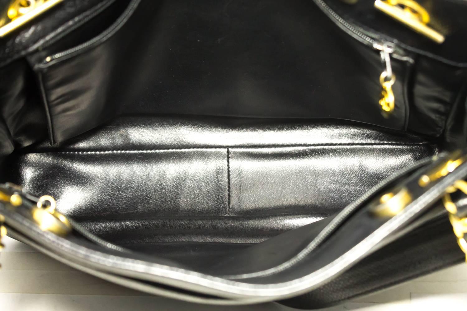CHANEL Caviar Large Chain Shoulder Bag Black CC Leather Gold 6