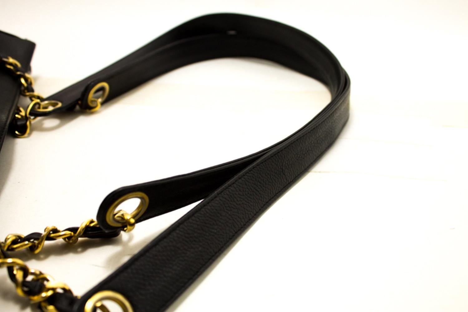 CHANEL Caviar Large Chain Shoulder Bag Black CC Leather Gold 8