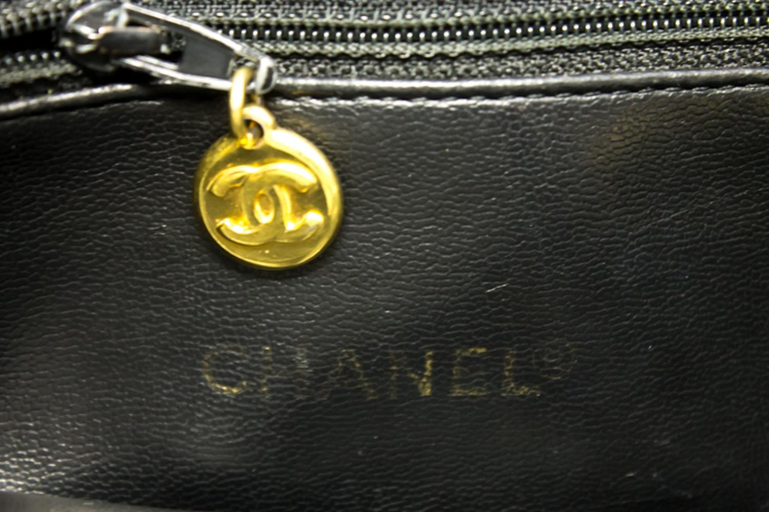 CHANEL Caviar Large Chain Shoulder Bag Black CC Leather Gold 11