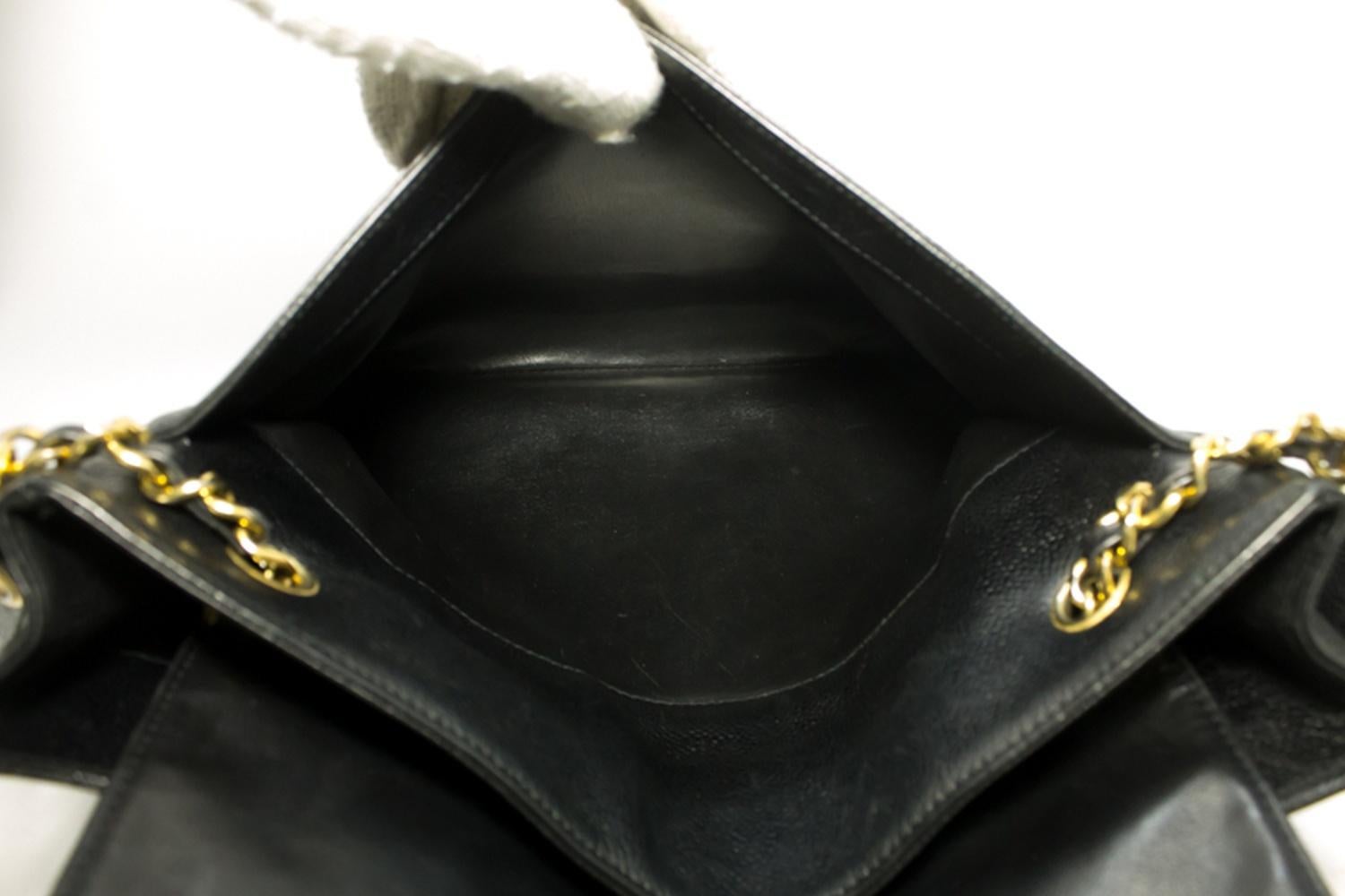 CHANEL Caviar Large Chain Shoulder Bag Black CC Leather Gold 16