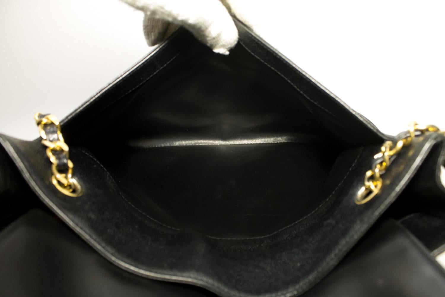 CHANEL Caviar Large Chain Shoulder Bag Black CC Leather Gold 15