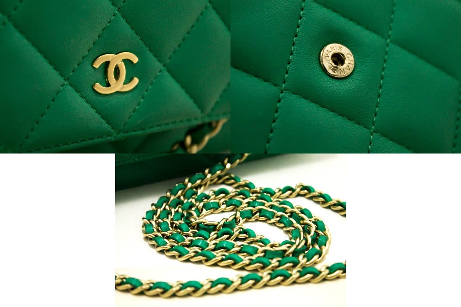 Women's CHANEL Green Wallet On Chain WOC Shoulder Bag Crossbody Clutch