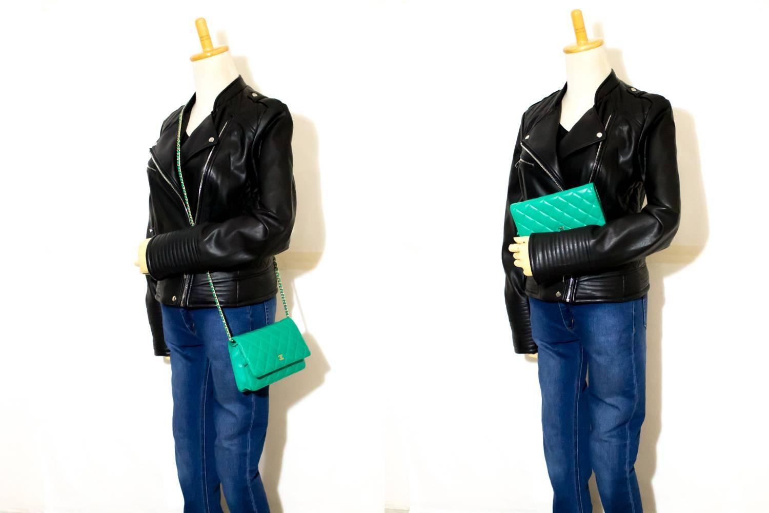 CHANEL Green Wallet On Chain WOC Shoulder Bag Crossbody Clutch 4