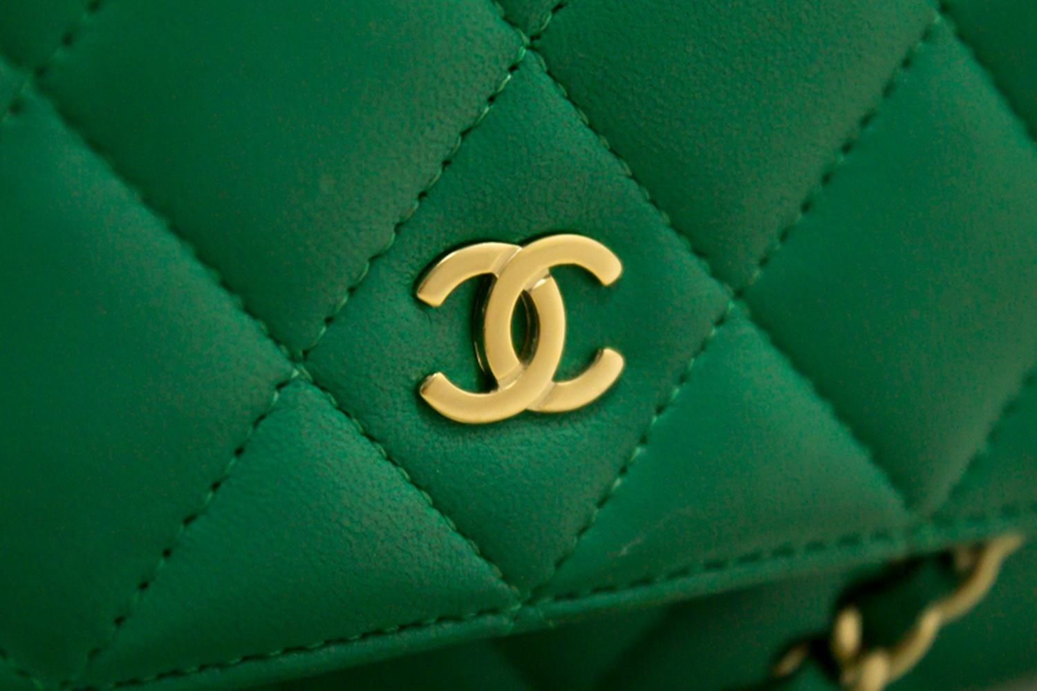 CHANEL Green Wallet On Chain WOC Shoulder Bag Crossbody Clutch 6
