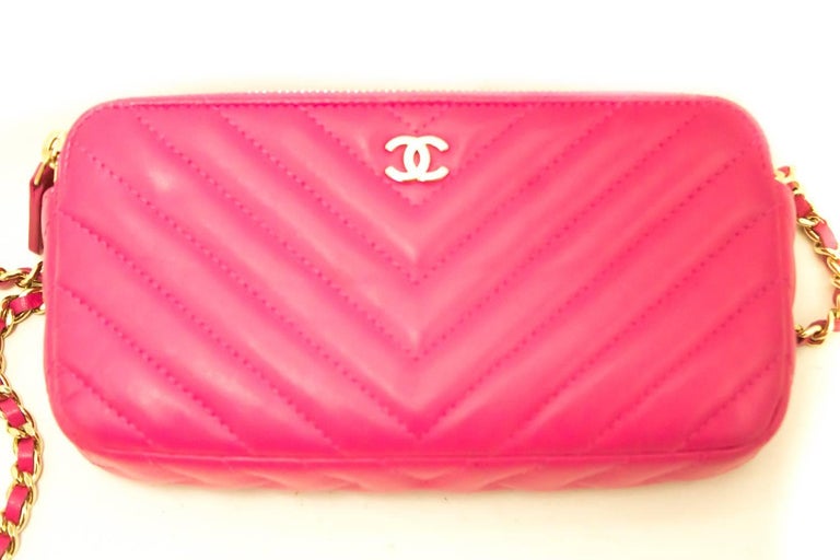 CHANEL Hot Pink Wallet On Chain WOC Double Zip Chain Shoulder Bag at  1stDibs