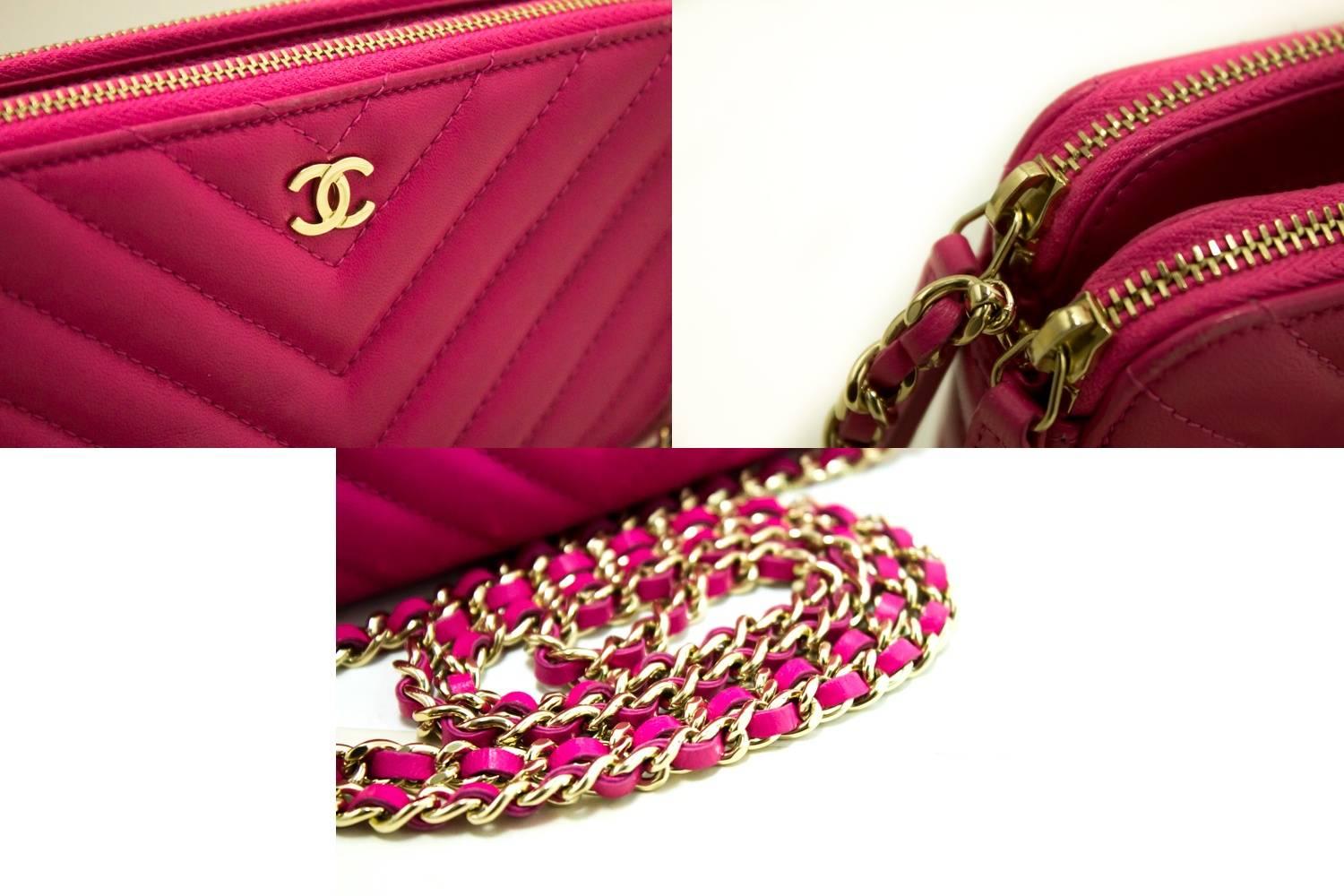 Women's CHANEL Hot Pink Wallet On Chain WOC Double Zip Chain Shoulder Bag