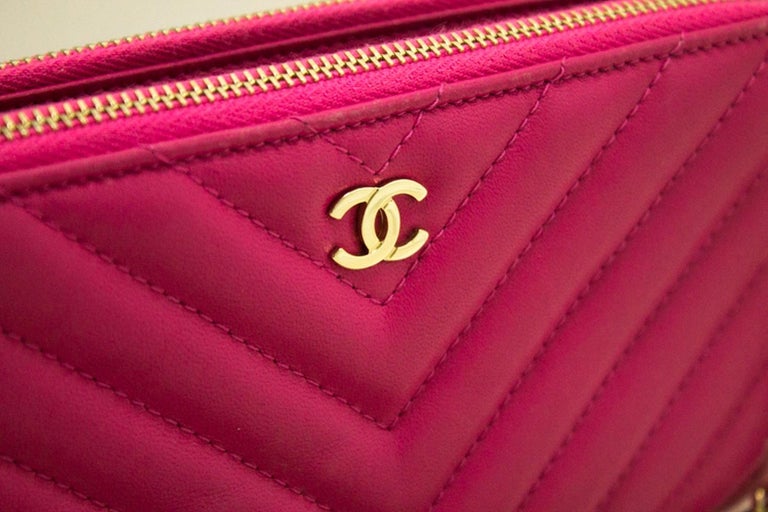 CHANEL Hot Pink Wallet On Chain WOC Double Zip Chain Shoulder Bag at  1stDibs | hot pink purse, hot pink chain bag, hot pink chanel bag