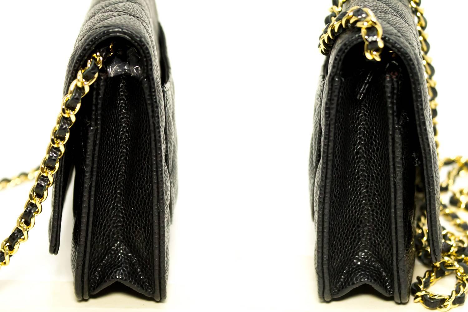 Chanel Caviar Wallet On Chain WOC Black Shoulder Crossbody Bag   1