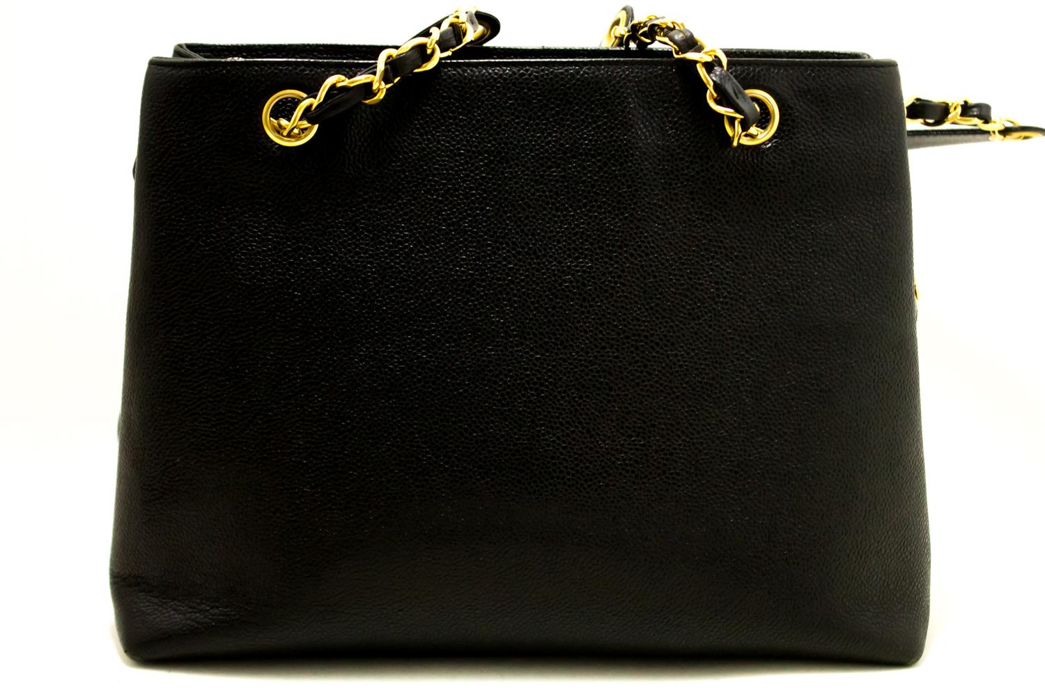 CHANEL Caviar Large Chain Shoulder Bag Black Leather Gold Zipper In Good Condition In Takamatsu-shi, JP