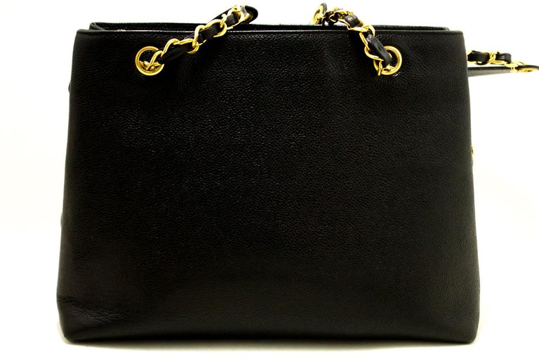 CHANEL Caviar Large Chain Shoulder Bag Black Leather Gold Zipper at 1stDibs