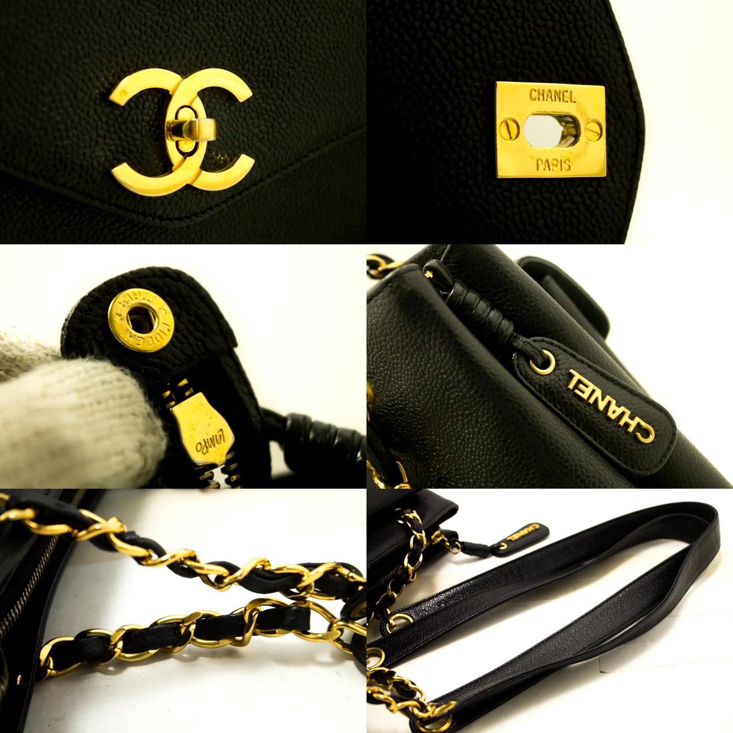 CHANEL Caviar Large Chain Shoulder Bag Black Leather Gold Zipper 3