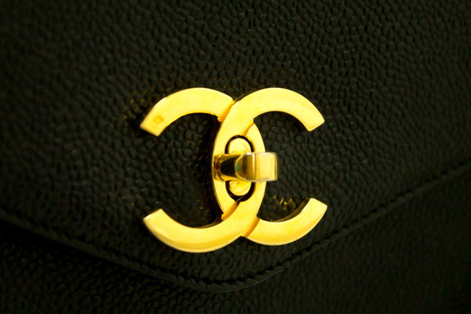 CHANEL Caviar Large Chain Shoulder Bag Black Leather Gold Zipper 8