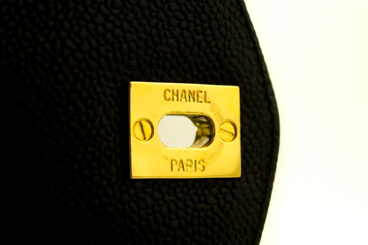 CHANEL Caviar Large Chain Shoulder Bag Black Leather Gold Zipper 12