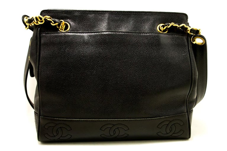 CHANEL Triple Coco CC Caviar Chain Shoulder Bag Black Leather For Sale