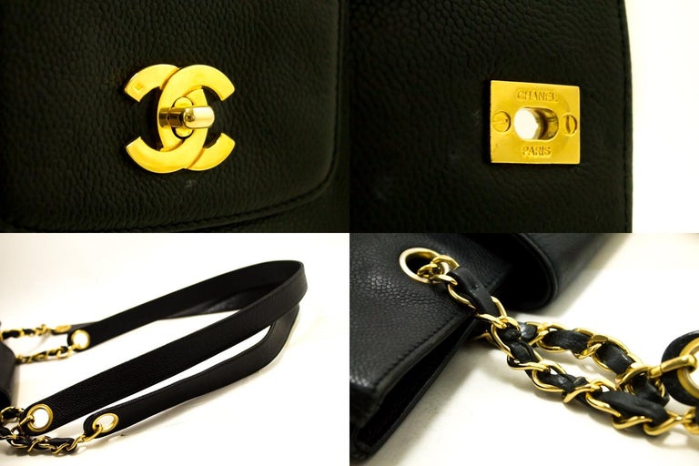 Chanel Caviar Jumbo Large Chain Black Leather Gold Shoulder Bag For ...